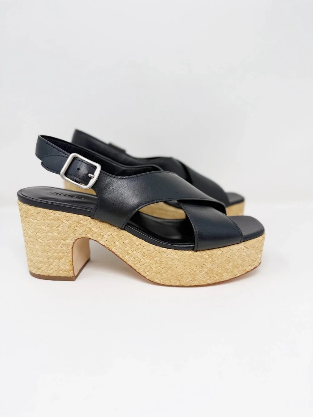 New Vince Clementina Leather Platform Sandal Black Sz 9